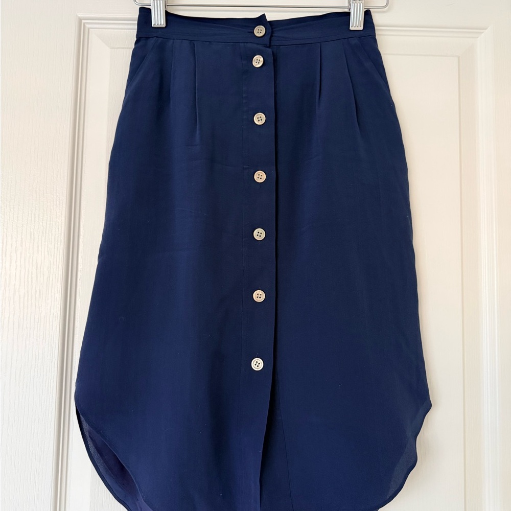 Madewell Silk Blue Skirt with Button Front